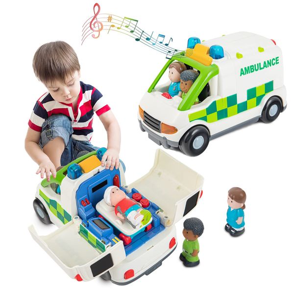 Auspint Ambulance Toys Friction Powered Vehicle with Lights and Sounds,Rescue Role Play Set,Play and Learn Toddler Toys for 1 2 3Years Old Boys Kids Toy Truck Party Birthday Gift