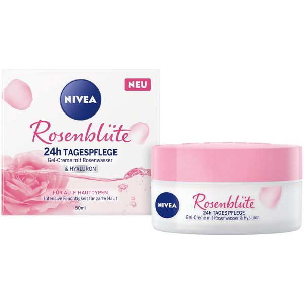 Nivea Rose Petal 24h Day Cream (50 ml), Face Care with Rose Water and Hyaluron, Light Gel Cream for Smooth Delicate Skin