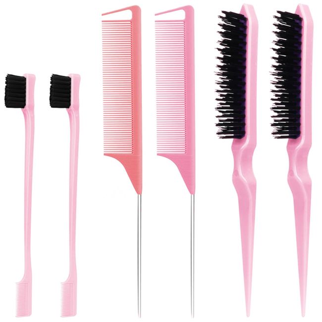 RTRTGS Edges Brush, 6 Stück Sleek Bun Bürste Für Sleek Zopf, Witbicg Teasing Brush Haarbürste Borstenkamm Baby Hair Brush Toupierbürste Babyhaare Geeignet Für Friseur Dame Baby Kind (Rosa)