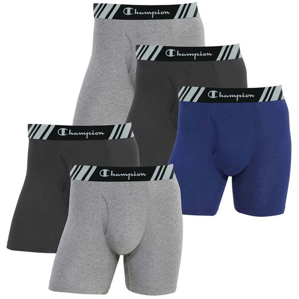 Champion Men's Boxer Briefs All Day Comfort No Ride Up Double Dry X-Temp 5 Pack (Black - Navy - Grey, Large)