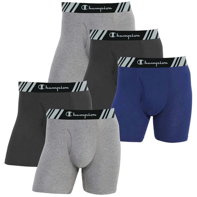 Champion Men's Boxer Briefs All Day Comfort No Ride Up Double Dry X-Temp 5 Pack (Black - Navy - Grey, Large)