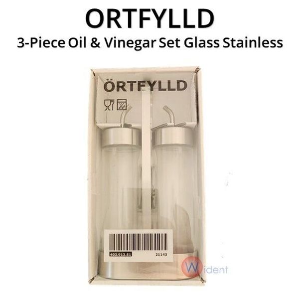 IKEA ORTFYLLD 3-Piece Oil & Vinegar Set Glass Stainless