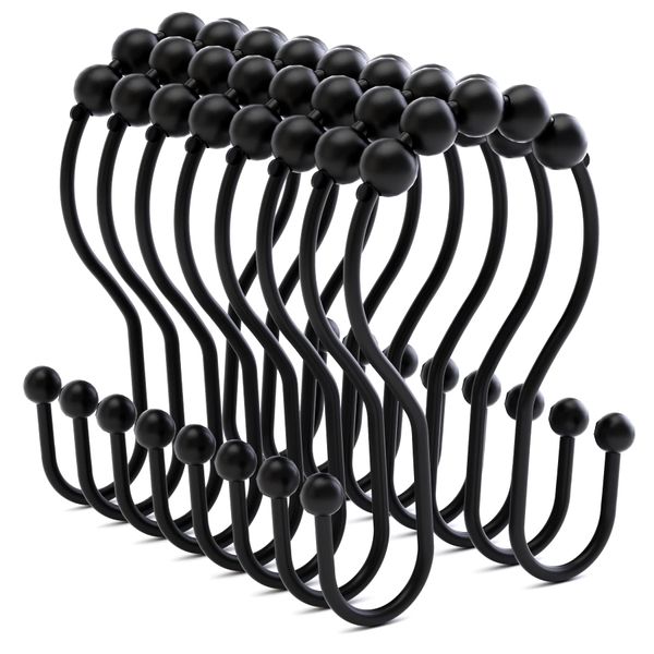 Bathway Shower Curtain Hooks Bathway Shower Curtain Rings Rust Proof Black Shower Curtain Hooks Balanced Smooth Glide Double Shower Curtain Hooks, Shower Hooks for Shower Curtain Liner Shower Rod Hook