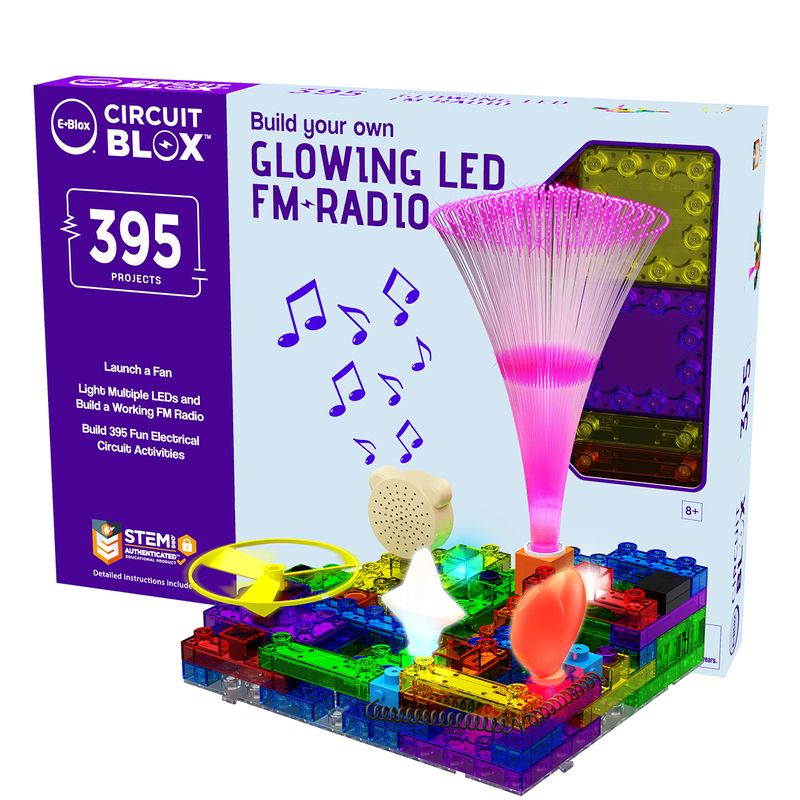 E-BLOX Build Your Own Glowing LED FM Radio Kit, 395 Fun STEM Electrical ...