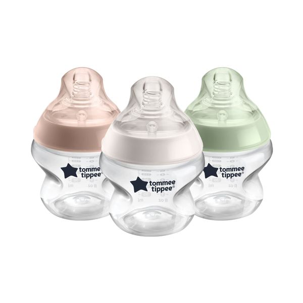 Tommee Tippee Closer to Nature Anti-Colic Baby Bottle, 150ml, Slow-Flow Breast-Like Teat for a Natural Latch, Anti-Colic Valve, Pack of 3