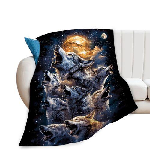 Wolf Super Soft Cozy Wolf Throw Blanket - Warm Fuzzy Plush Fleece Bedding Decor for Kids Adults - 40"X50"
