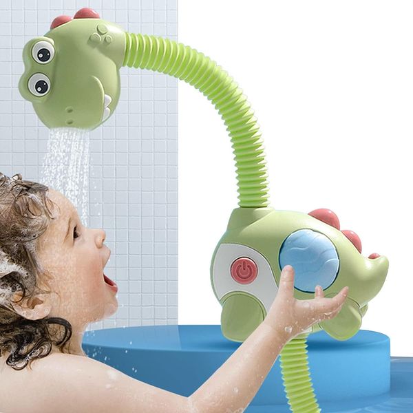 Baby Bath Toy Electric Dinosaur Shower Head, Kids Water Spray Bathtub Toys, Dino Sprinkler Head Sprayer with 3 Strong Suction Cups for Toddlers