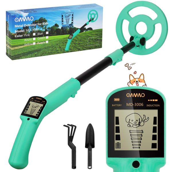 OMMO Metal Detector, Adjustable 27.5”-37.8” Metal Detector for Kids with Intuitive LCD Display, Lightweight Kids Metal Detectors with 6” Search Coil for Exploration Hiking