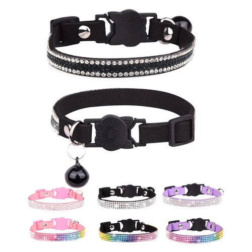 Aecllcea Cat Collars for Girl Cats with Rhinestone Soft Velvet,Breakaway Cat Collars with Bell,Adjustable Safe Kitten Collar (Black White)