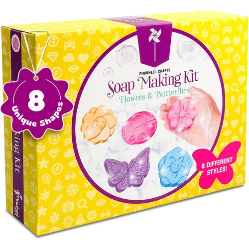 DIY Soap Making Kit for Kids and Adults with Flowers and Butterflies – Includes Base, Molds, Colors – Make Your Own Soap – Arts, Crafts Gift for Girls Ages 6-12