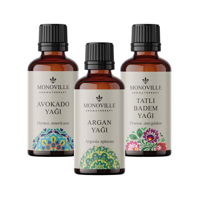 Argan Yağı 30 ml, Avokado Yağı 30 ml, Tatlı Badem Yağı 30 ml 3'lü Set%100 Saf ve Doğal 3x30 ml