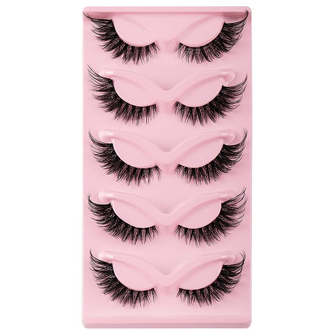 Eyelashes Fox Eye Lashes - Cat Eye Lashes - Natural Look False Eyelashes Fluffy Wispy Eyelashes 5 Pairs