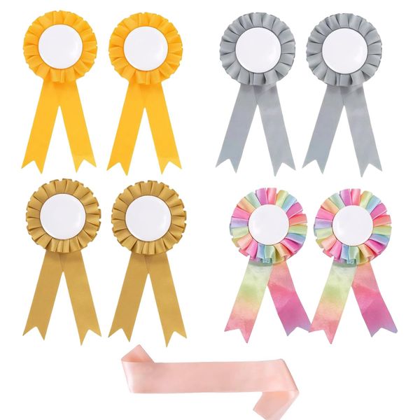 WUSANNA Turnierschleifen 8 Stück Turnierschleife Pferd Hobby Horse Rosettes Rosetten für Gewinner Schmuckset für Pferde in Gold Silber Gelb und Regenbogenfarben Geeignet für Sportveranstaltungen