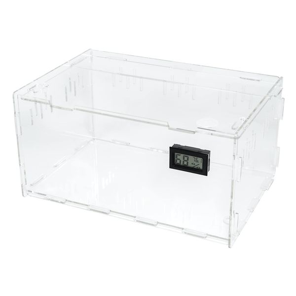 BETAZOOER Reptile Terrarium Breeding Tank Acrylic Reptile Feeding Box with Temperature Hygrometer (15.3"x9.7"x7.6")