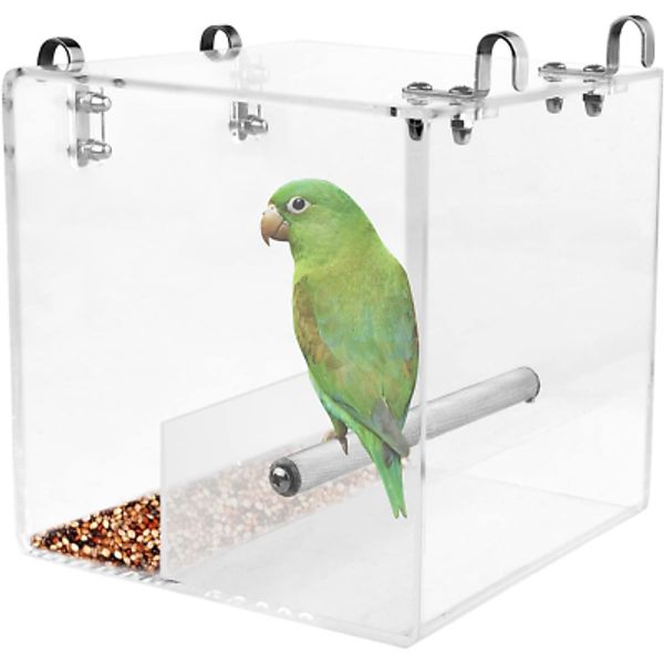 Bird Feeder for Cage, No Mess Bird Feeder, Acrylic Automatic Seed Container Parr