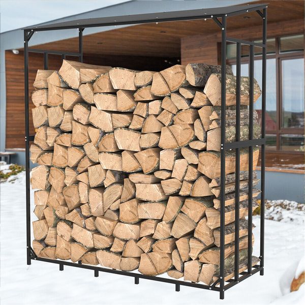 Heavy Duty Metal Firewood Rack 1/2 Cord Firewood Storage Log Rack With Cover Set