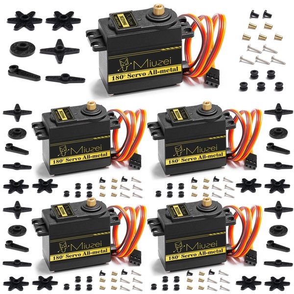 Miuzei 15KG Digitaler Servomotor Metallgetriebe Hoch Geschwindigkeit Drehmoment Servo Motor für RC Car 1:8 1/10 12 Hubschrauber Flugzeug Auto Boot Roboter Arm Steuerung 5 Stück