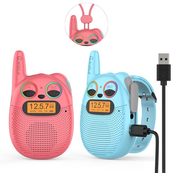 Qniglo Walkie Talkies for Kids Rechargeable, Christmas Birthday Gifts for Boys Girls Age 3-12, Kids Walkie Talkies with FM Radio for Adventure Game Camping Toys for 5 6 7 8 9 10 Year Old Teens Boy