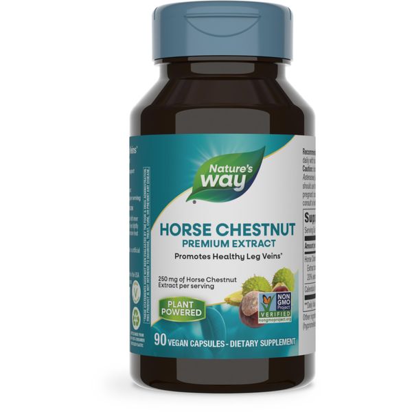 Nature's Way Horse Chestnut, Premium Extract, Promotes Healthy Leg Veins*, 250 mg per Serving, Vegan, 90 Capsules