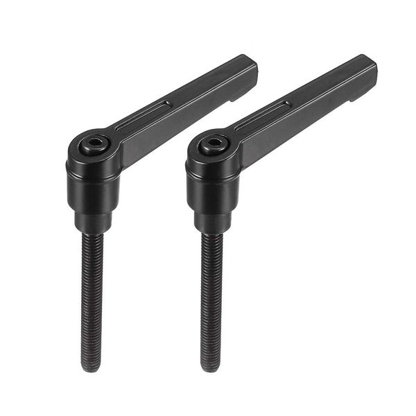 sourcing map M6 x 50mm Handle Adjustable Clamping Lever Thread Push Button Ratchet Male Threaded Stud Knobs Rotating Screw Handles Bolts with Locking Lever Black 2pcs