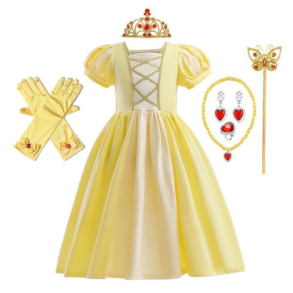 CinheyU Girls Belle Princess Halloween Costume Christmas Cotton Dresses Birthday Party Pageant Cosplay Ball Gown w/Accessories 3T