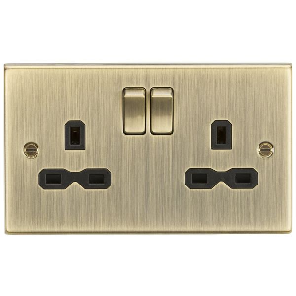 Knightsbridge CS9AB Square Edge Antique Brass 13A 2G Switched Socket with Insert, 230 V