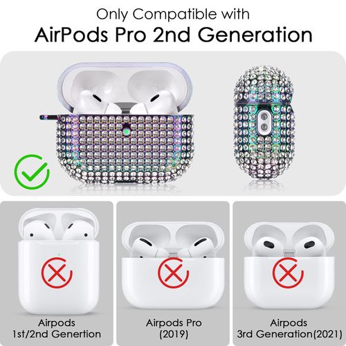 Case for AirPods Pro 2nd Generation, Cute AirPod Pro 2 Protective Cover for Women Girls, Bling Crystal PC Apple Ipods Pro Cases Accessories, Colorful