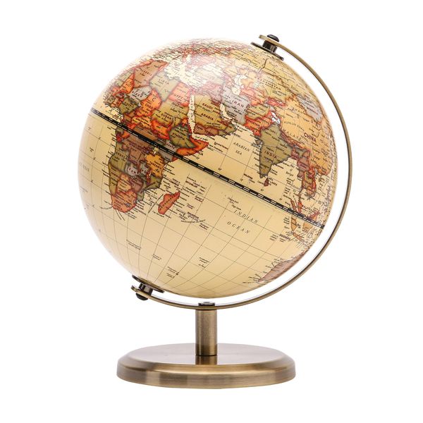 Exerz 14cm World Globe Mini Antique Globe - Educational/Geographic/Modern Desktop Decoration - 14cm Diametre Metal Arc and Base Bronzed Colour - School, Home, and Office