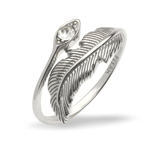 FIYAH Silver Feather Ring for Women - Crystal Eye Protection Ring - Sterling Silver Feather Ring with Luxury Ring Gift Box - Open Ring to Fit Any Size