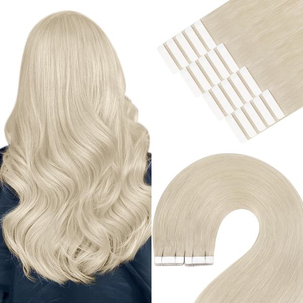 YoungSee Echthaar Extensions Tape Platinblond 45cm Invisible Tape in Extensions Echthaar Blond Extensions Tape Echthaar Blond Tape in Hair Extensions Tape Echthaar Extensions Glatt 50g #60A