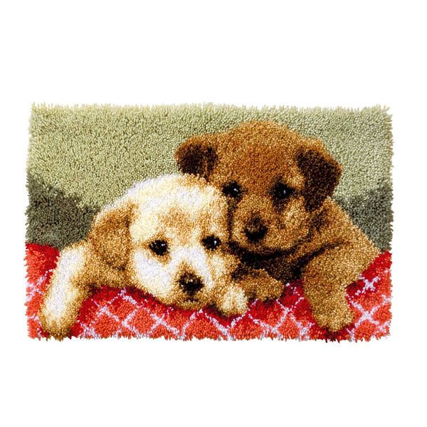 ROCKY&CHAO Latch Hook Kits for Adults, Puppies 20x15Inch, DIY Latch Hook Dog Rug Kit 50x38cm, Home Carpet Rug Making Kit, Cross Stitch Embroidery Kits Needlework Crafts Rug for Home Decor