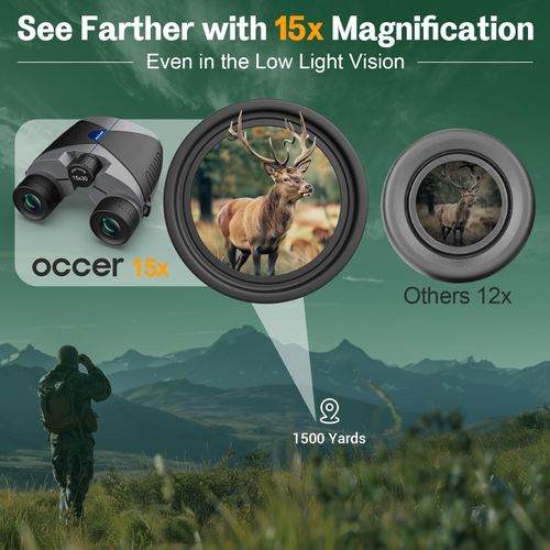 15x30 Compact Binoculars for Adults and Kids - Occer Large View High Powered Binoculars for Bird Watching - Lightweight Easy Focus Binocular with Low Light Vision for Outdoor Hunting Travel - Black