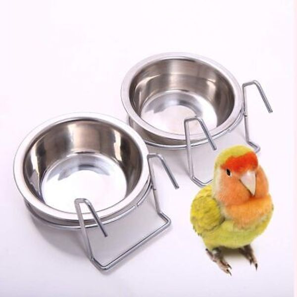 QBLEEV Stainless Steel Birdcage Feeder Bowls for Hamster Cage, 150ml, 2 Pack