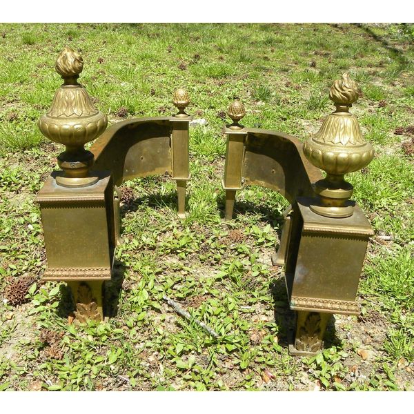 Pair of Vintage Ornate Brass Floral Fireplace Log Holder Andirons