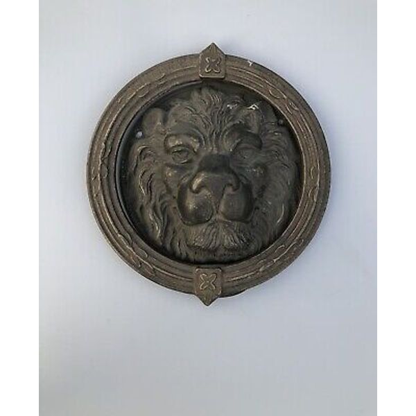 Vintage Round Brass Lion Door Knocker Knock