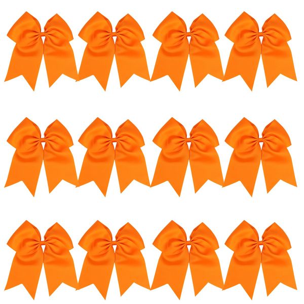 8 Inch Cheerleader Bows Ponytail Holder Solid Color Cheerleading Bows Hair Tie (Orange)