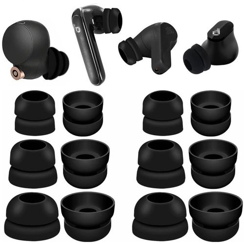 JNSA Double Flange Earbuds Tips Anti Slip Noise Isolation Ear Tips Compatible with Sony WF-1000XM5/XM4, JBLvibe 200TWS, Soundcore TWS Earbuds, fit in The TWS Earbuds Case, S/M/L 6 Pairs,Black