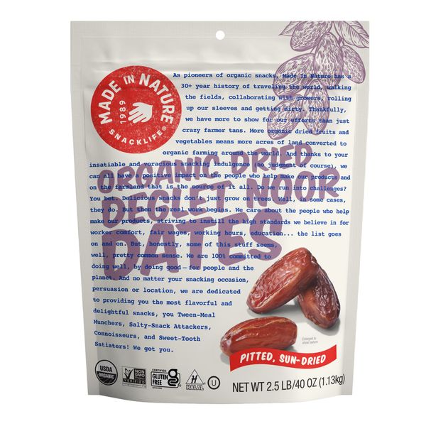 Made In Nature Organic Dried Deglet Noor Dates, Non-GMO, Gluten Free, Unsulfured, Vegan Snack, 40oz (Pack of 1), Packaging May Vary