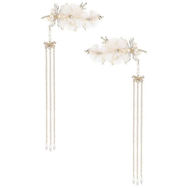 FERCAISH New Dragonfly Tassel Hair Clip, Classic Style Pearl Hair Clip Hair Accessories for Traditional Clothes Festive Wedding Cosplay