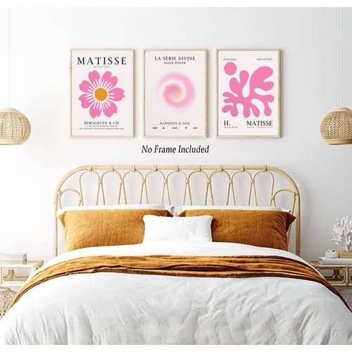 Set of 3 Matisse Flower Market Wall Art - Pink Flower Market Wall Art - Aesthetic Flower Pictures - Pink Matisse Posters for Room - No Frame (12X16 Inch Unframed)