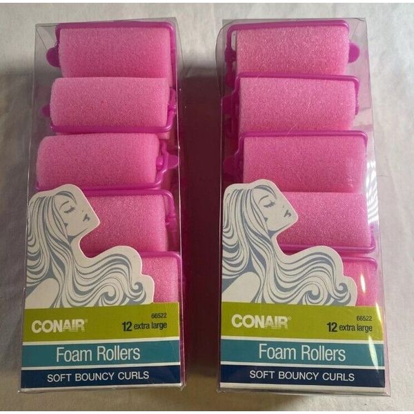 Conair Foam Rollers 2 Sets Of 12 EXTRA LARGE-1 1/4"x 2 1/4" Soft Curls No Heat!