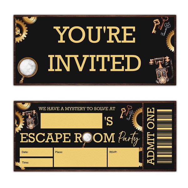 Qlnuk Escape Room Party Invitations Mystery Escape Room Ticket Invitations Set of 20 Invites with Envelopes