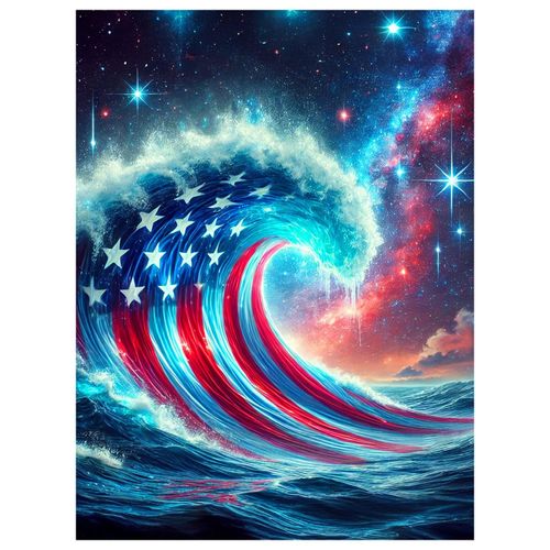 Reivworl Independence Day Diamond Art Kits for Adults, Waves Diamond Painting Kits, Gem Art Kit for Gifts and Home Interior Decor 12x16 Inch