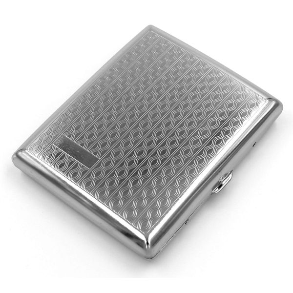 Cigarette Case Victorian Style Metal Holder for Regular, King and 100's Size RFID (Large, Wavy Silver)