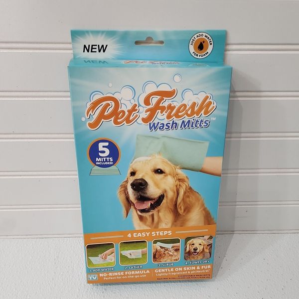 NEW Pet Fresh Wash Mitts Water Activated Pet Shampoo Mitt (5 Pack) Sealed NIB