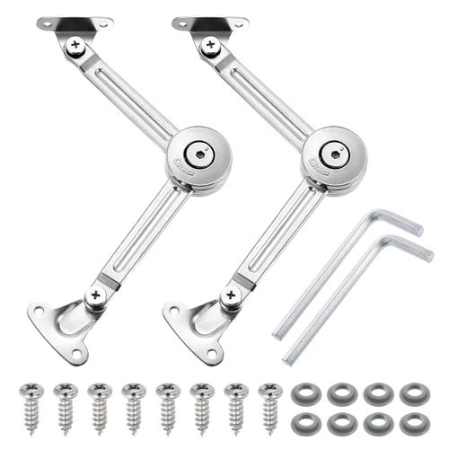 uxcell 2Pcs Lid Support Hinge, 200N Adjustable Hinge Damper Gas Struts Soft Close Folding Lid Stay Hinges Automatic Slow Lowering Pneumatic Lid Buffer for Cabinet Closet Wardrobe