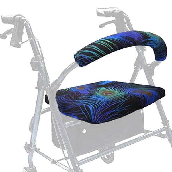 Crutcheze Made in USA Rollator Walker Seat and Backrest Covers | Designer Fashion Accessories - Walkers for Seniors with Seat Gift Cover(Peacock Feathers)