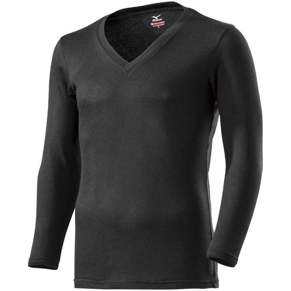 Mizuno C2JA9641 Men's Breath Thermo Underwear Plus, V-Neck Long Sleeve Shirt., black (black 19-3911tcx), L