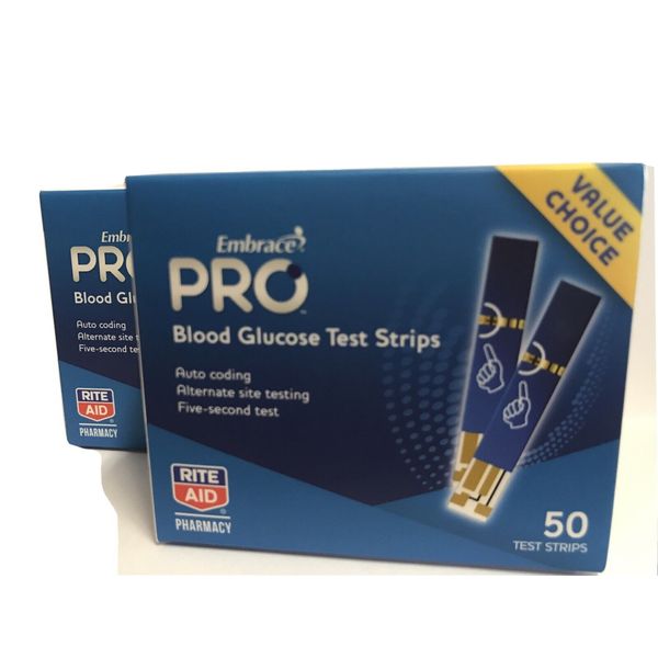 Embrace PRO Blood Glucose Test Strips 50 Test Strips, Pack of 2 = 100 Strips