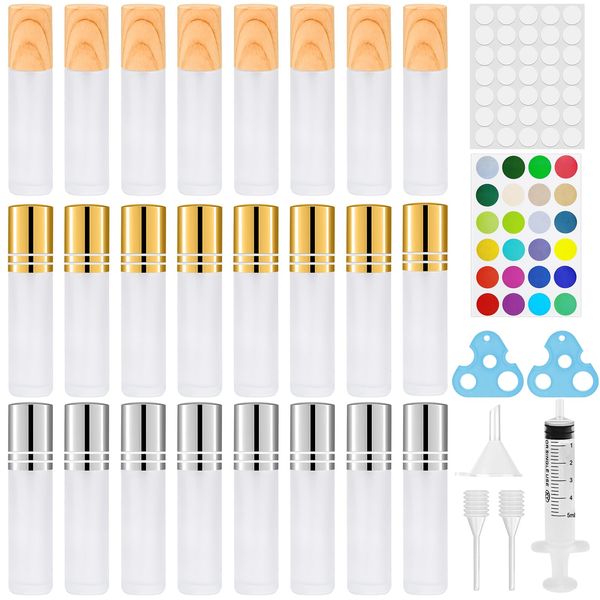 Bohoray 24pcs Roller Ball Bottles for Essential Oils, 10ml Glass Oil Roller Bottles, Rollerball Bottles with Stainless Steel Ball, Essential Oils Roller Bottles for Massage Oils, Aromatherapy